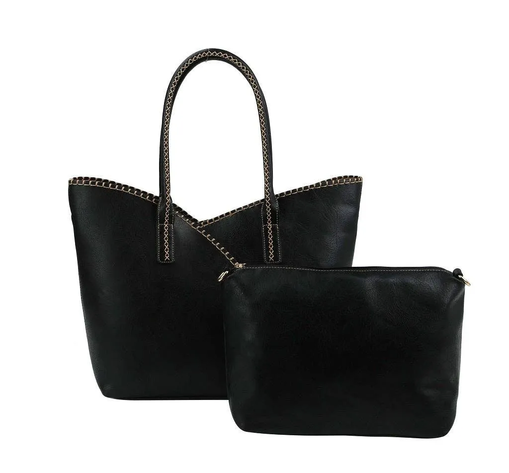 Stitch Trim Detail Tote Bag in Beige