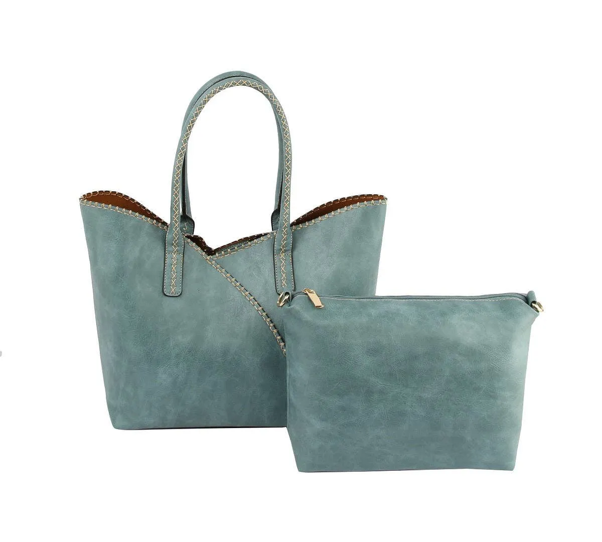 Stitch Trim Detail Tote Bag in Beige