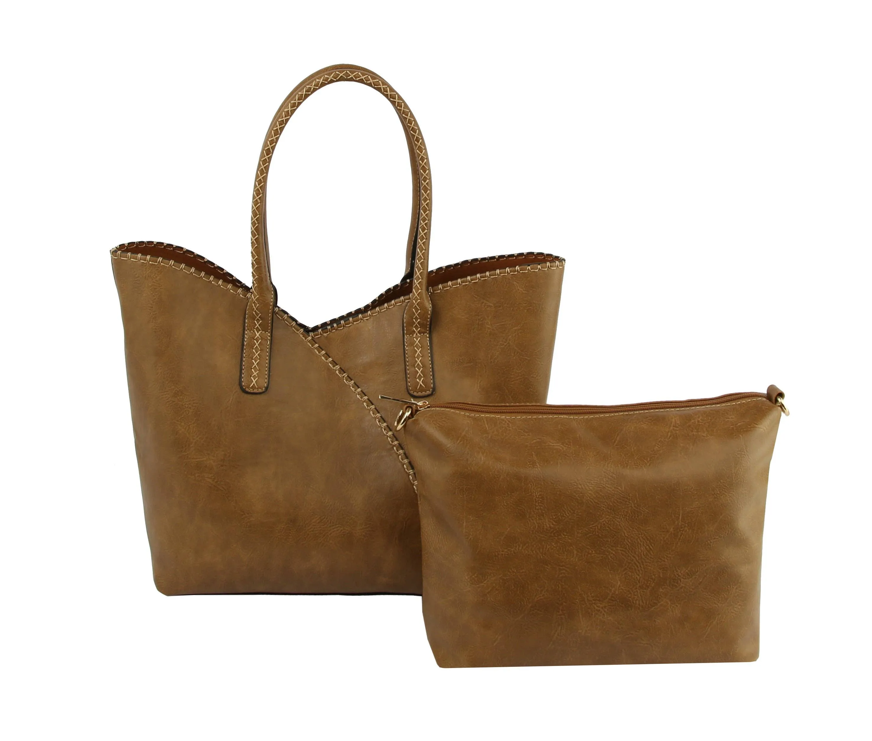 Stitch Trim Detail Tote Bag in Beige
