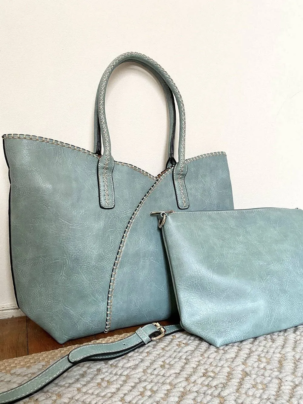 Stitch Trim Detail Tote Bag in Beige