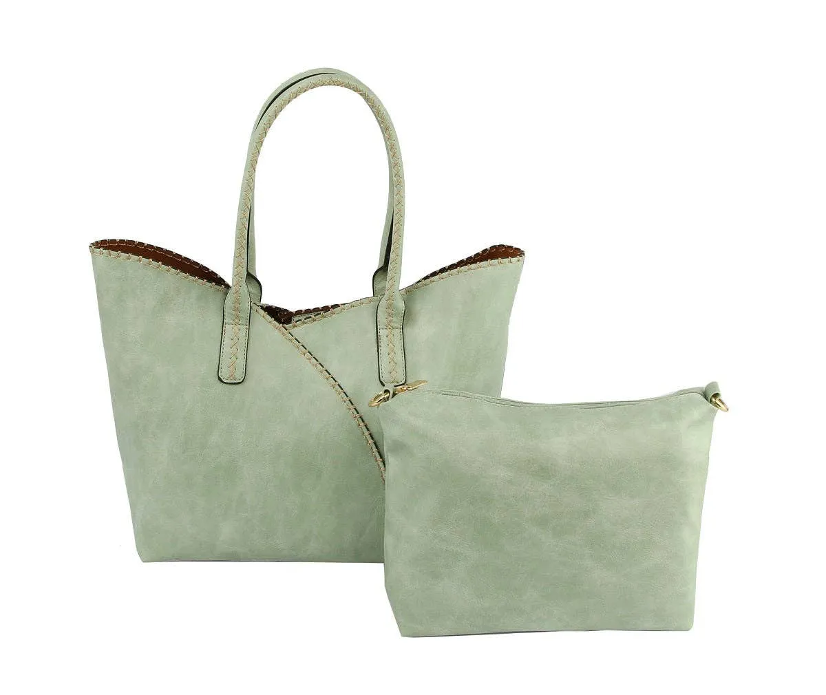 Stitch Trim Detail Tote Bag in Beige
