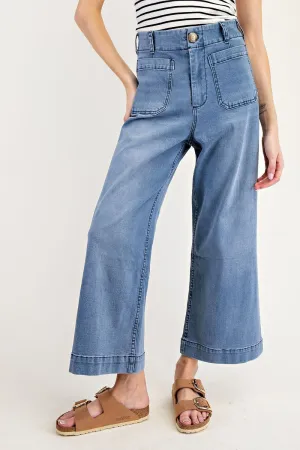 Straight Leg Light Denim Pants with Front Pockets