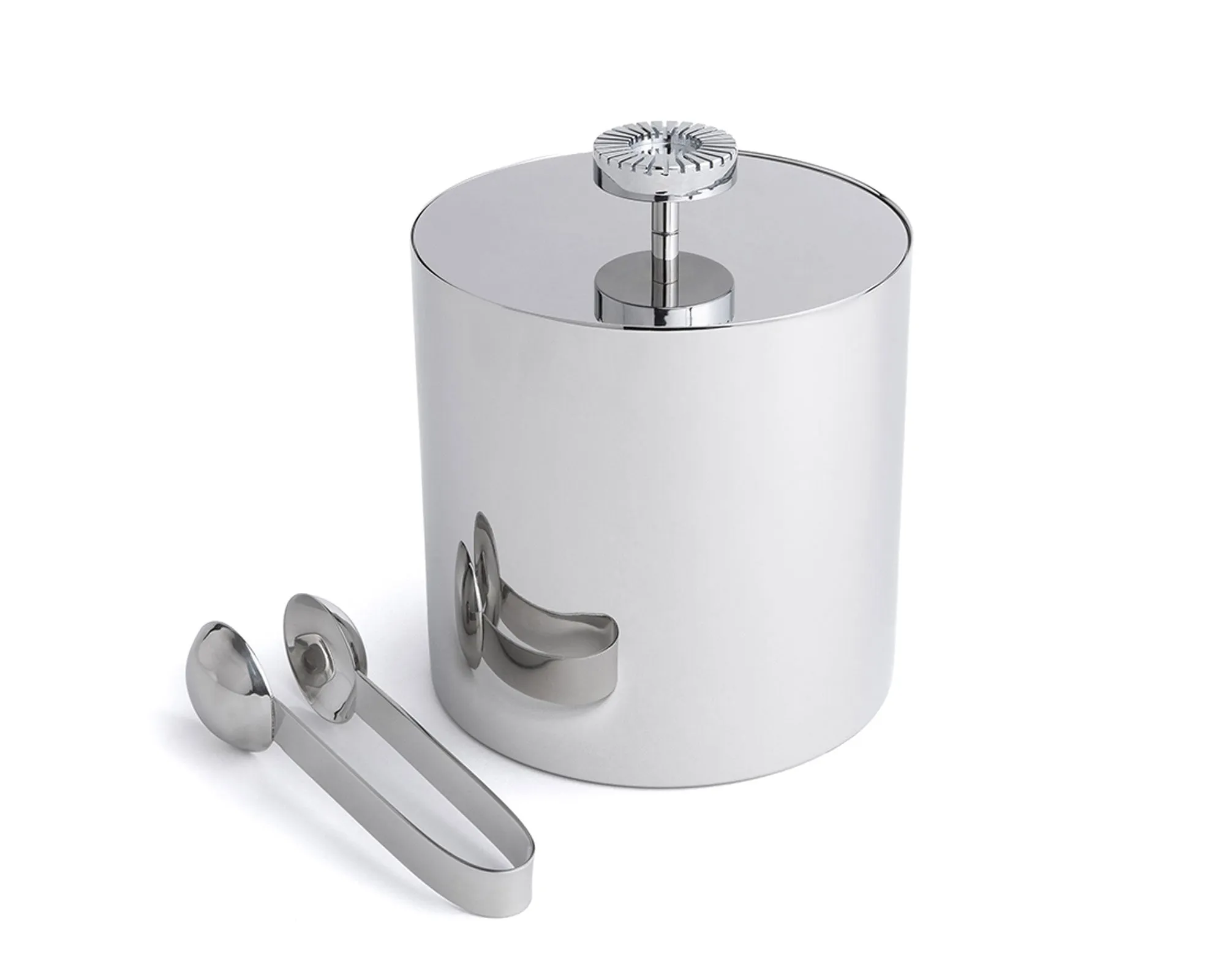 Striations Ice Bucket & Tongs Silver