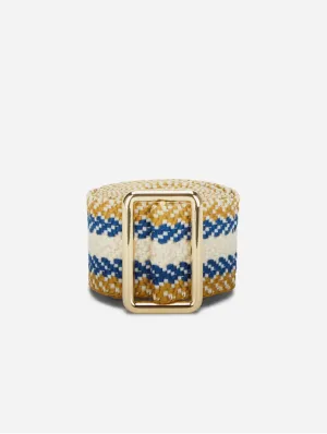 Sunda Handwoven Jacquard Vegan Belt | Natural & Blue Stripe