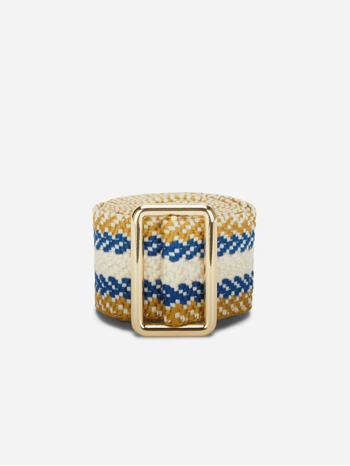 Sunda Handwoven Jacquard Vegan Belt | Natural & Blue Stripe