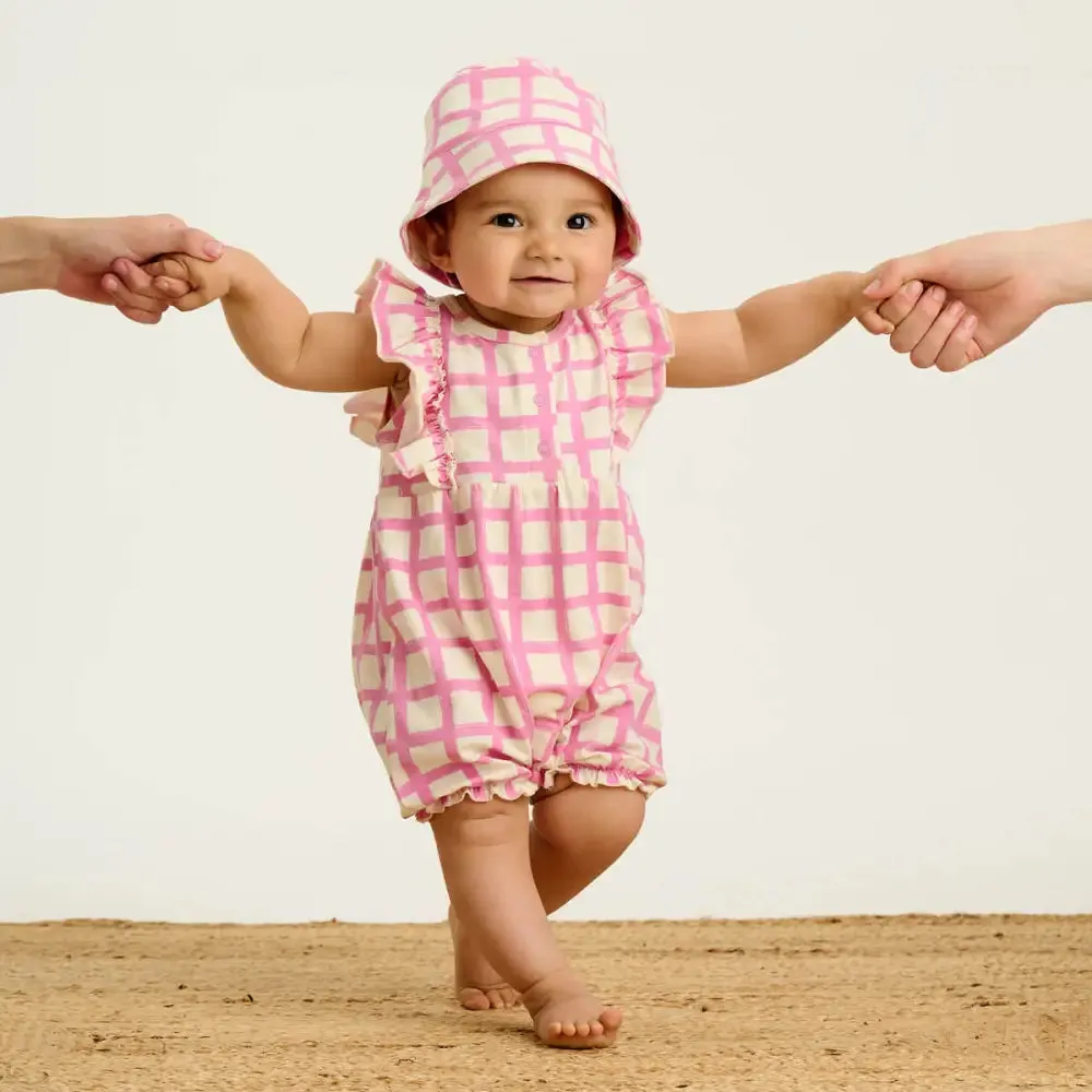 Sunrise - Pink Checker Jersey Baby & Kids Sun Hat