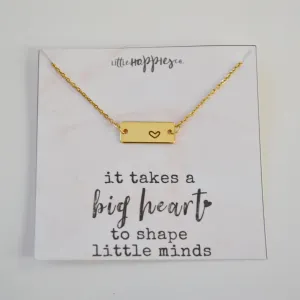 Teacher Appreciation Gift, Heart Necklace, Teacher Thank You Gift, Appreciation Gift, Bar Necklace, Gifts for Her, Teacher Gift Jewelry