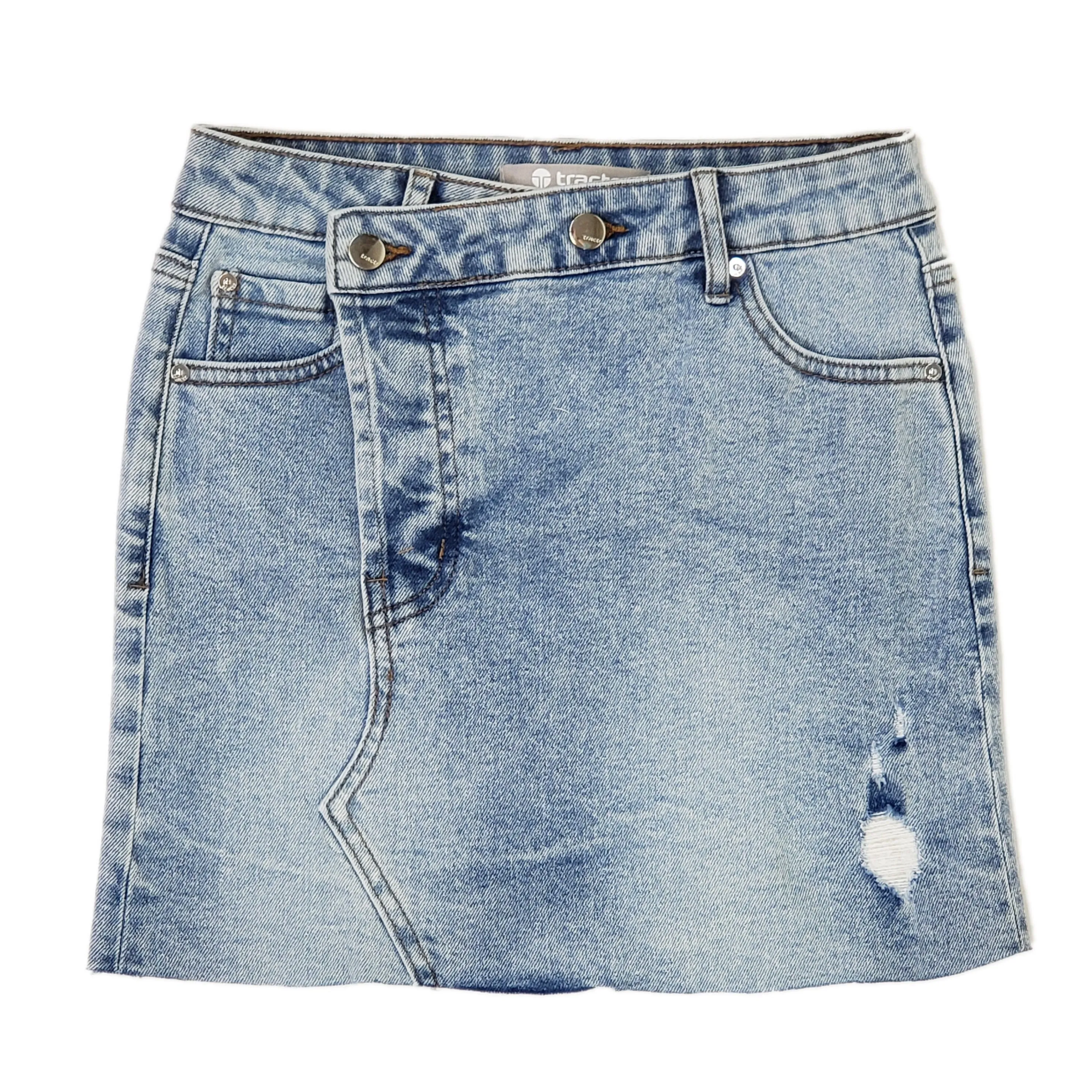 Tractr Girls Overlap Flap Denim Skirt with Raw Edge Hem