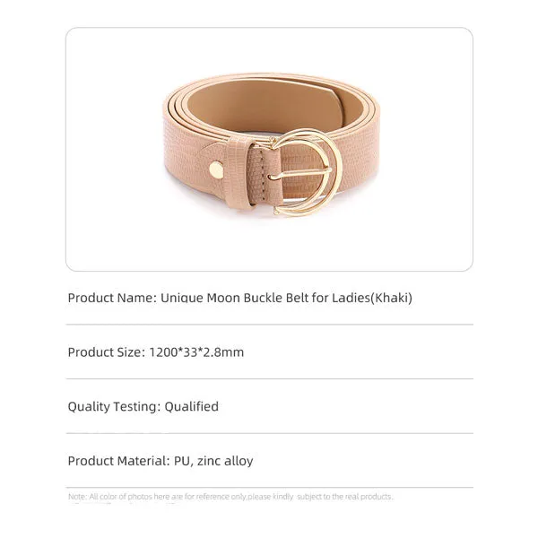 Unique Moon Buckle Belt for Ladies(Khaki)