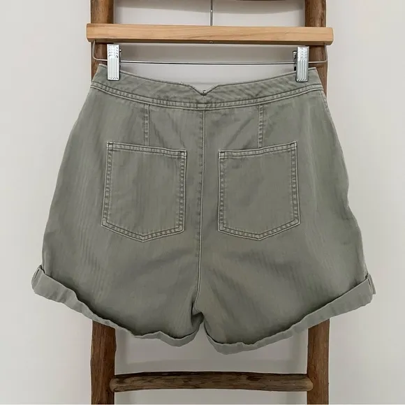 [unsubscribed] 100% cotton herringbone pleated pocket shorts sage green 0