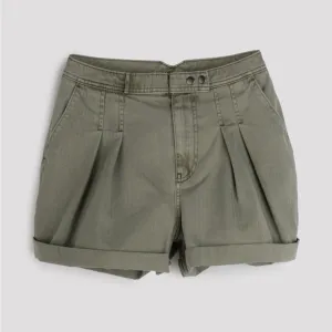 [unsubscribed] 100% cotton herringbone pleated pocket shorts sage green 0