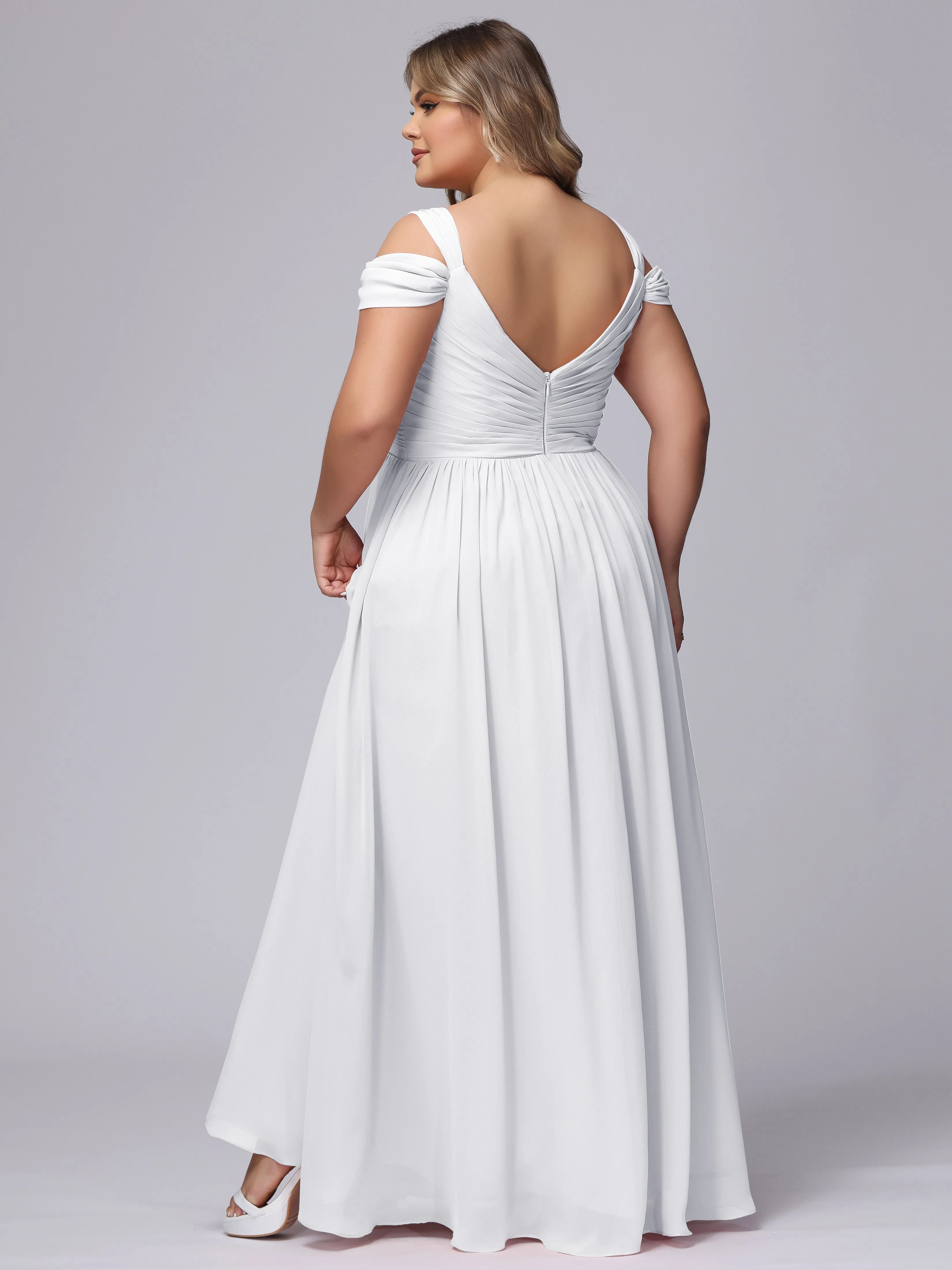 V-neck Chiffon Straps Plus Size Long Bridesmaid Dresses