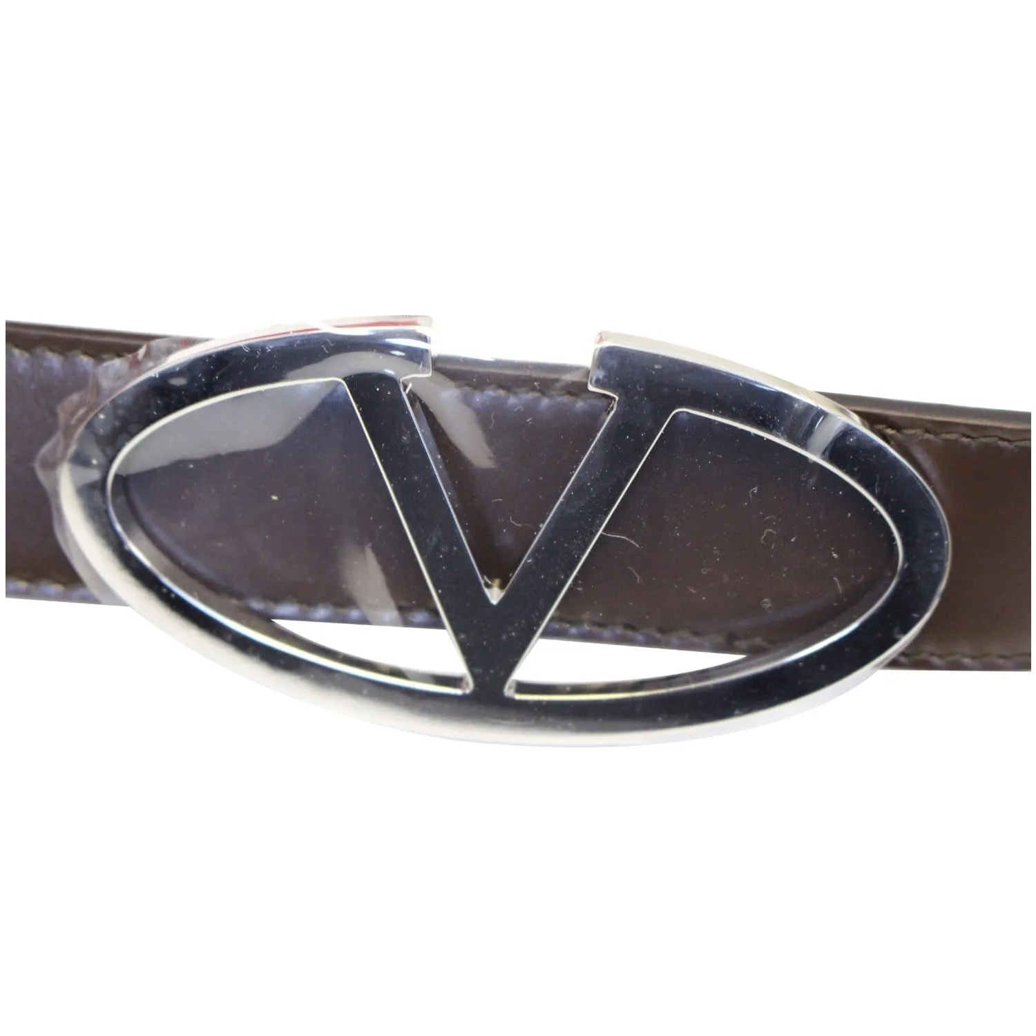 Valentino Logo Dark Brown Leather Belt Size 36