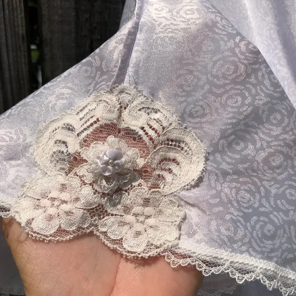 Vintage Christian Dior Lingerie Robe Light Blue Lace Petite