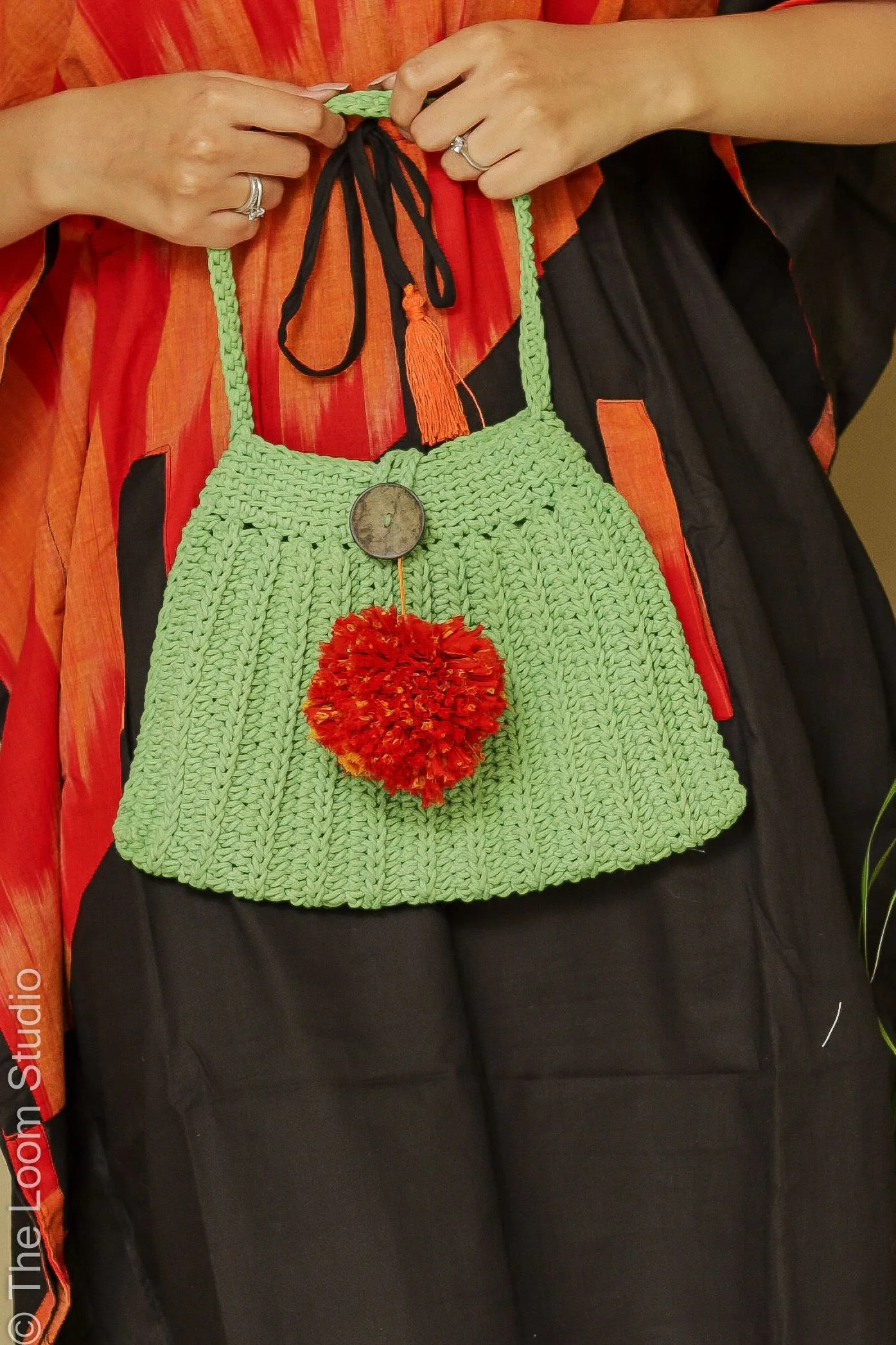 Vintage Pistachio Boho Hand Crochet Basket Bag