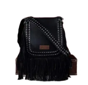 Viral Wrangler Rivets Fringe Concealed Carry Crossbody Purse -Black