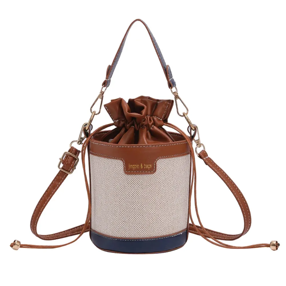 Women Shoulder Bags Cylinder PU Leather Bucket Crossbody Bag Casual Drawstring Handbags Purse for Travel Shopping
