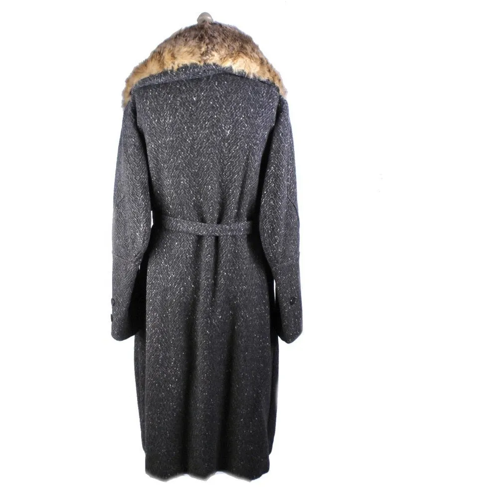 Womens 1920s Art Deco Coat Downton Miss Fisher Heavy Tweed Large Fur Trimmed