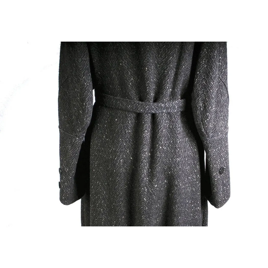 Womens 1920s Art Deco Coat Downton Miss Fisher Heavy Tweed Large Fur Trimmed