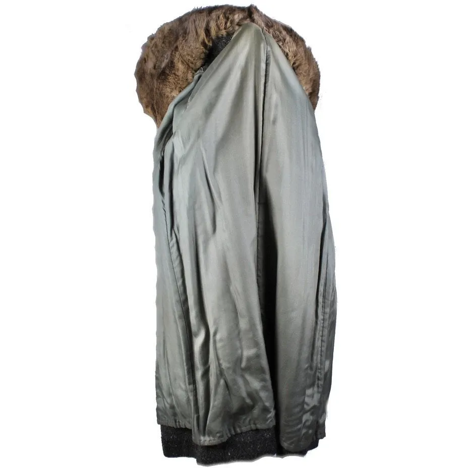 Womens 1920s Art Deco Coat Downton Miss Fisher Heavy Tweed Large Fur Trimmed