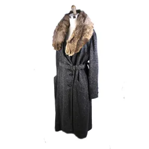 Womens 1920s Art Deco Coat Downton Miss Fisher Heavy Tweed Large Fur Trimmed