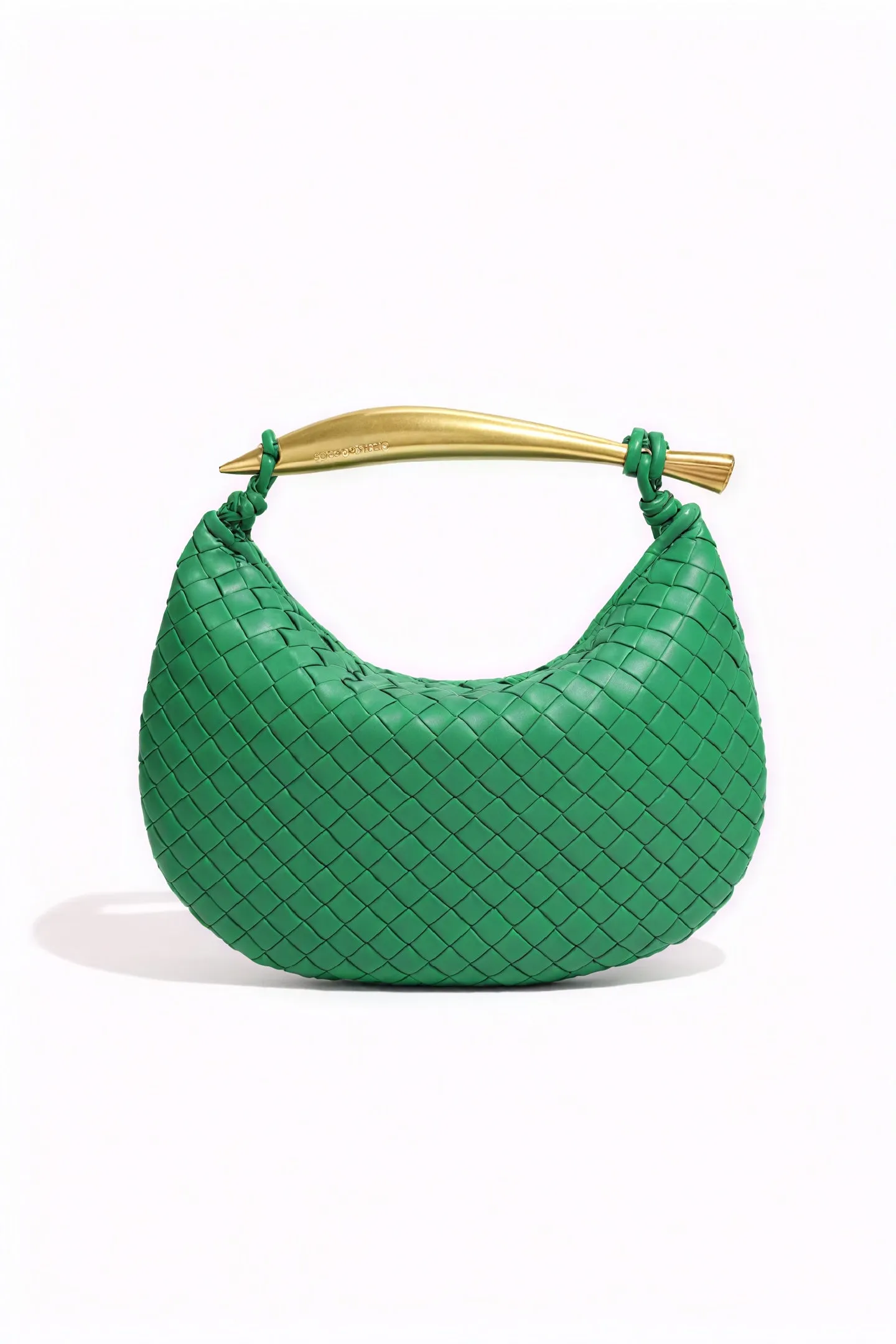Woven Crescent Handbag with Metal Handle