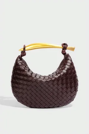 Woven Crescent Handbag with Metal Handle
