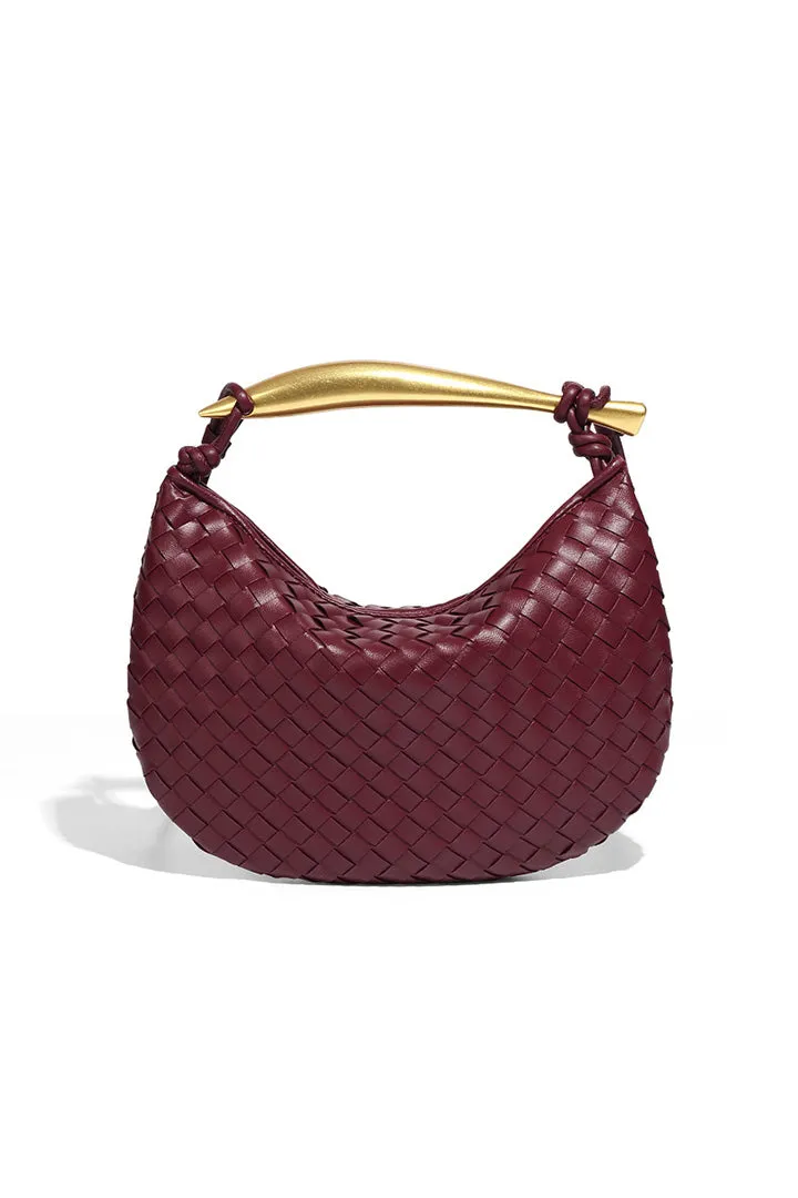 Woven Crescent Handbag with Metal Handle