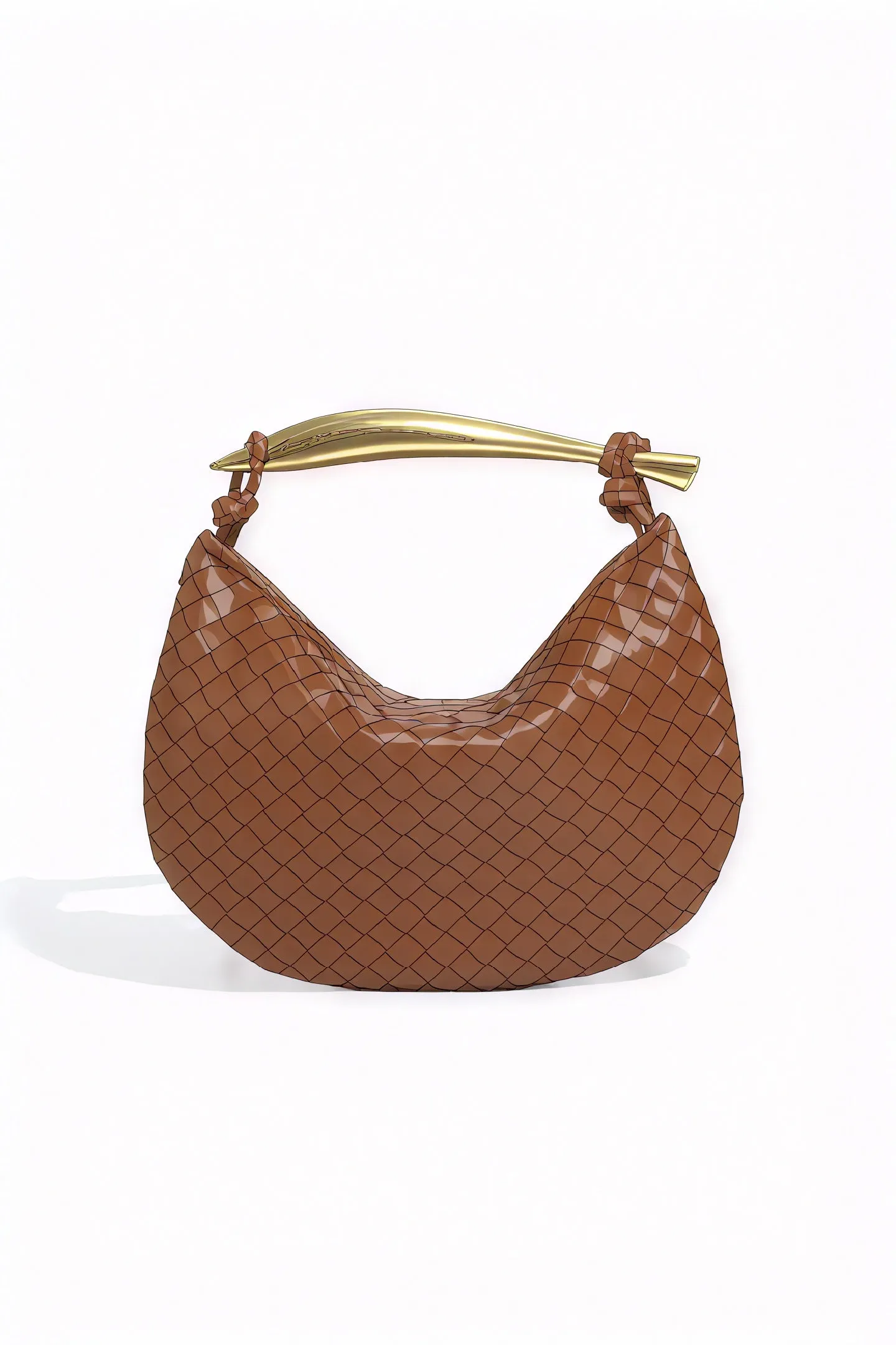Woven Crescent Handbag with Metal Handle