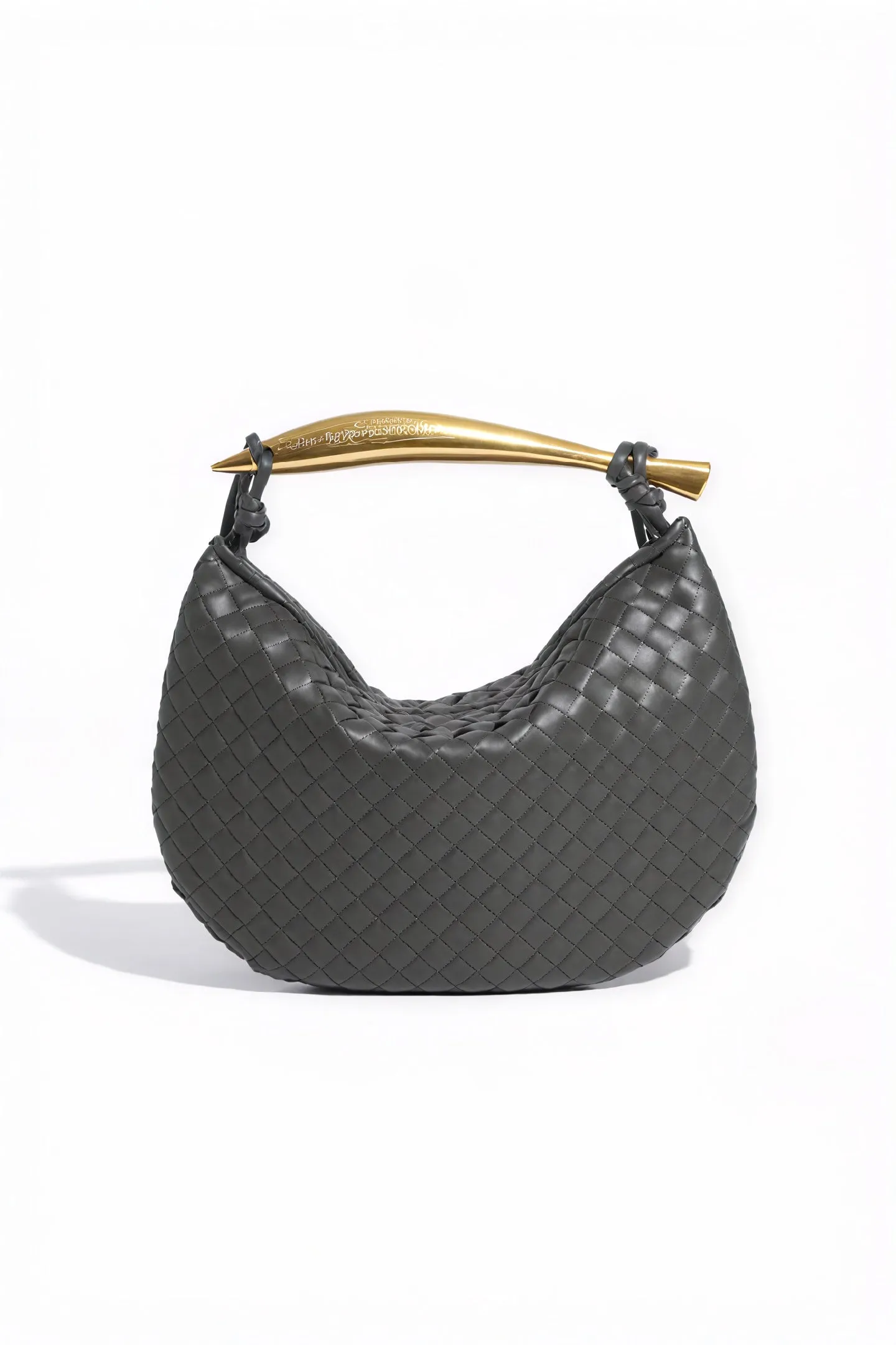 Woven Crescent Handbag with Metal Handle