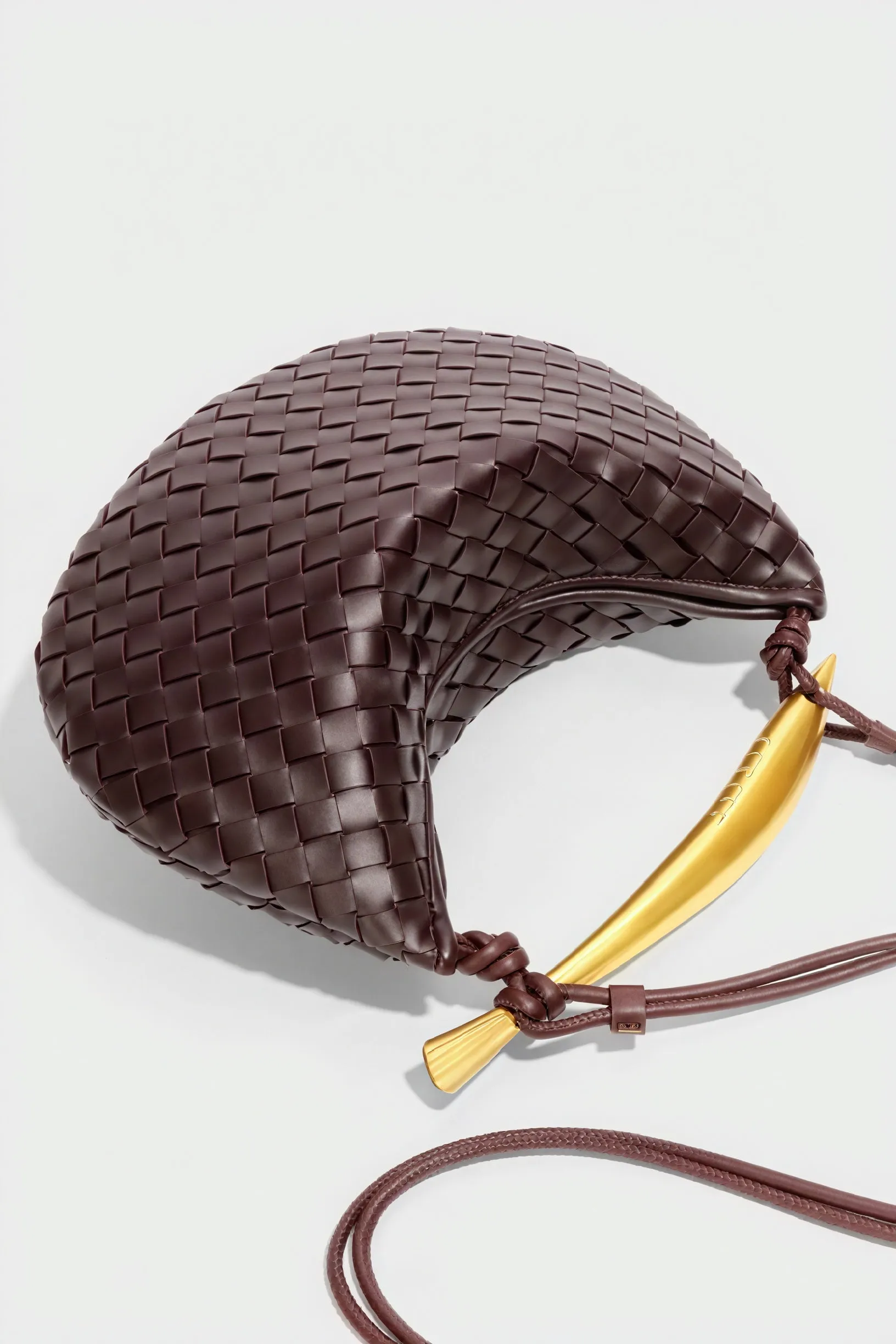Woven Crescent Handbag with Metal Handle