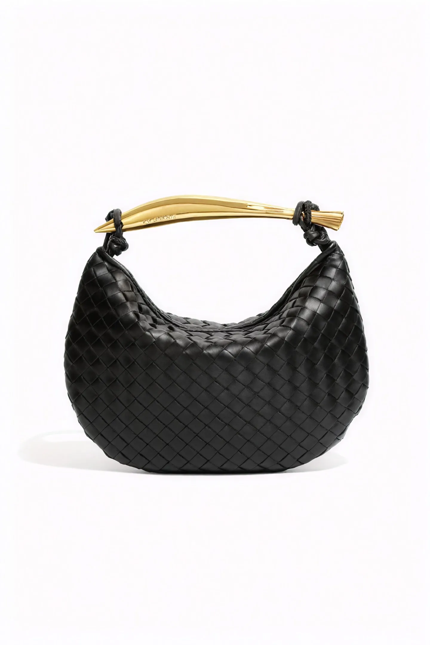 Woven Crescent Handbag with Metal Handle