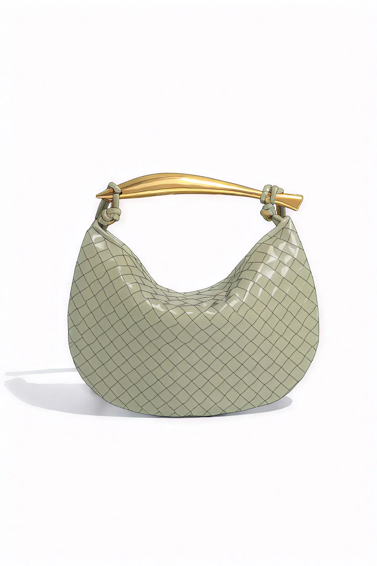 Woven Crescent Handbag with Metal Handle