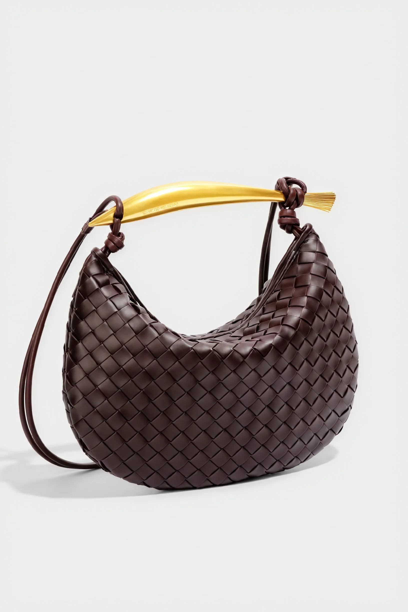 Woven Crescent Handbag with Metal Handle