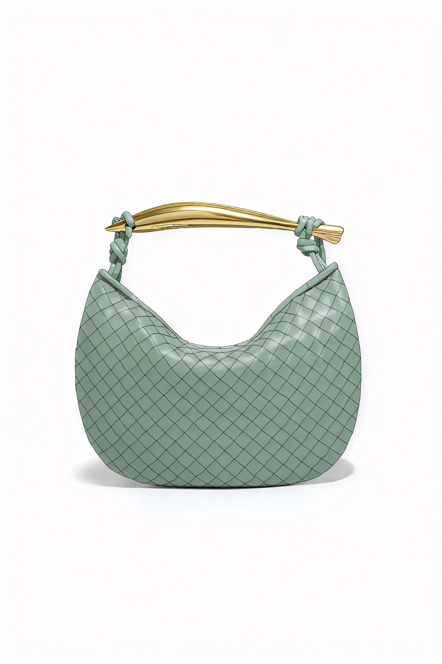 Woven Crescent Handbag with Metal Handle