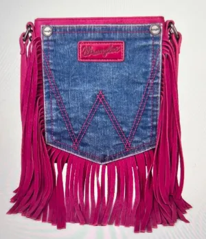 Wrangler Leather Fringe Jean Denim Pocket Crossbody Purse