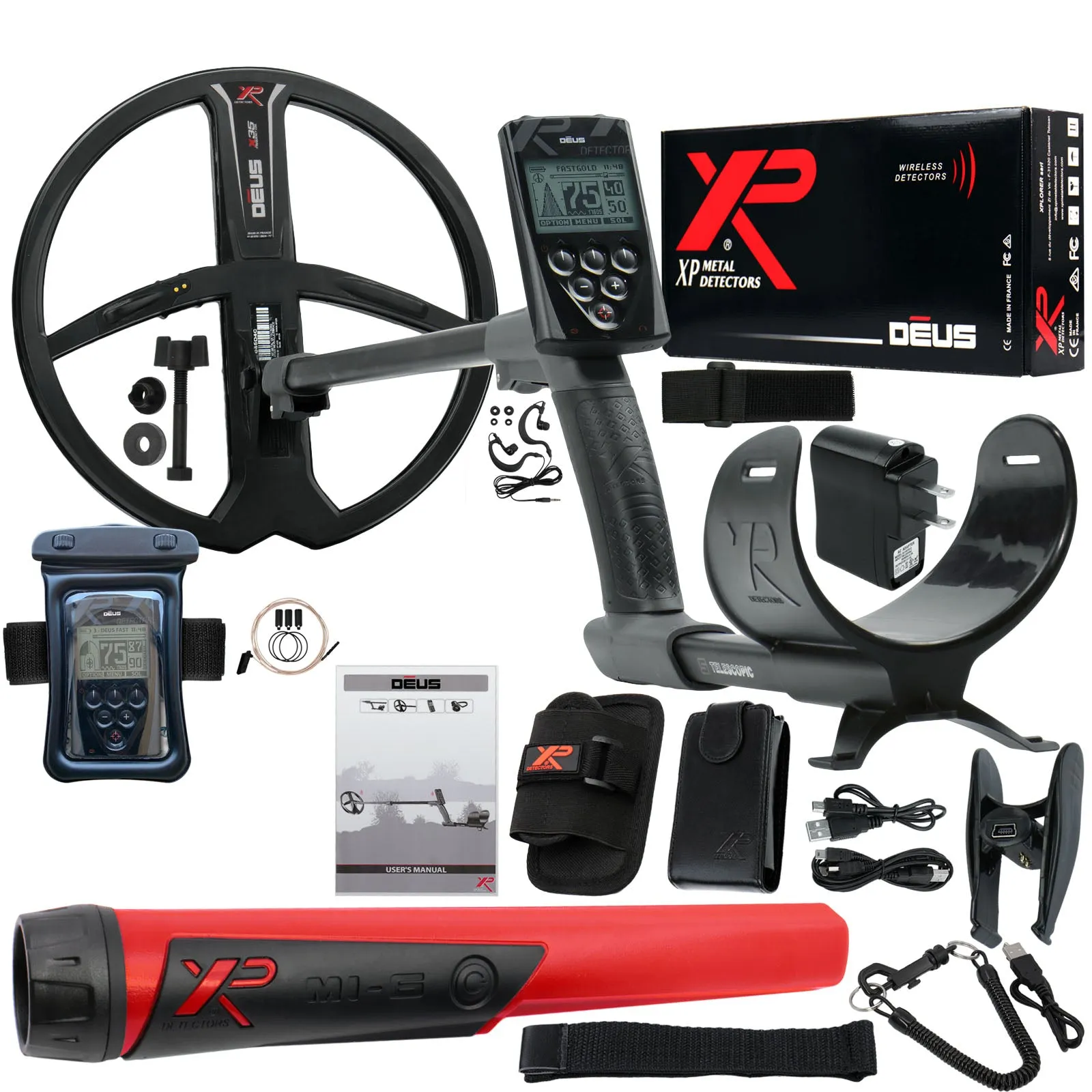 XP Deus Metal Detector w/ MI-4 Pinpointer, Remote, X35 Coil & more