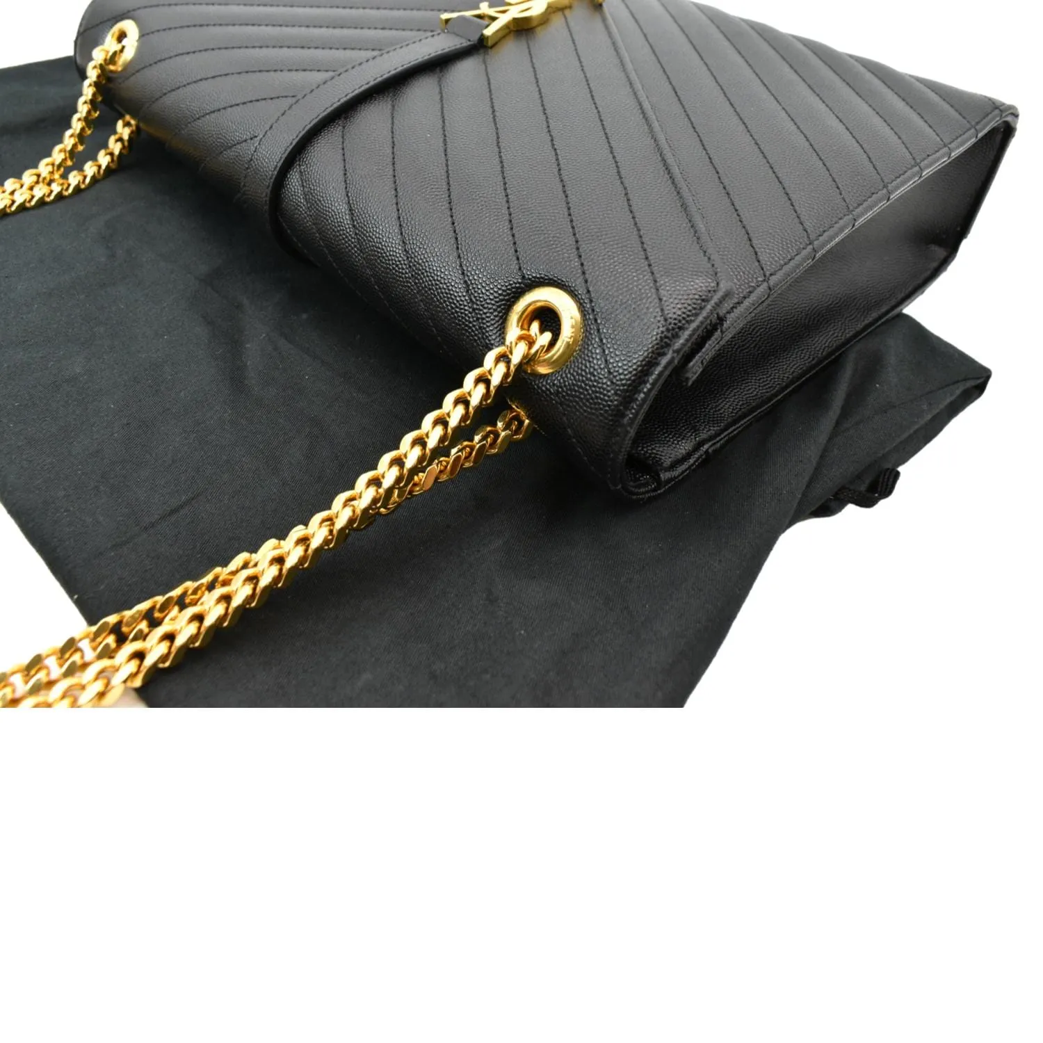 YVES SAINT LAURENT Large Envelope Mix Matelasse Grain De Poudre Chain Shoulder Bag Black