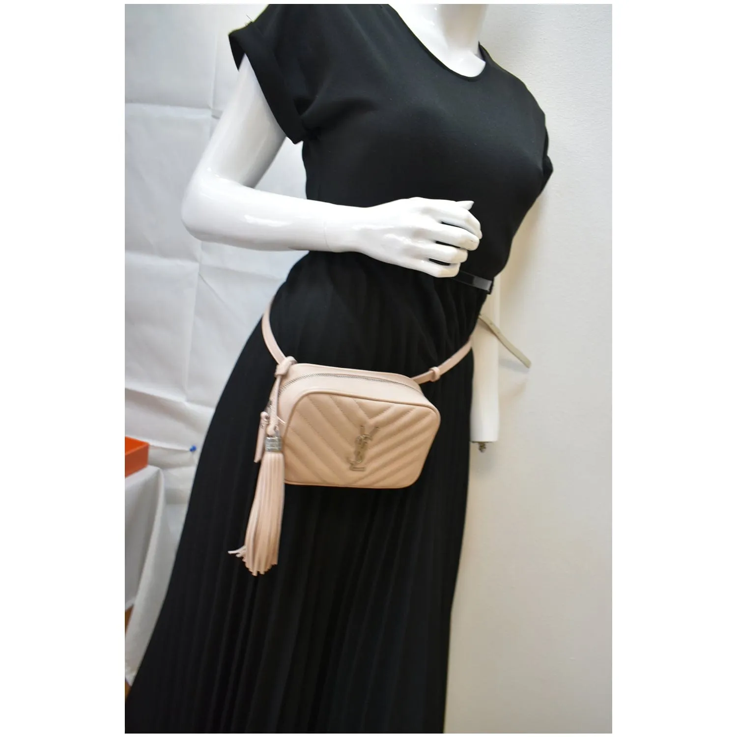 YVES SAINT LAURENT Lou Leather Camera Belt Bag Beige
