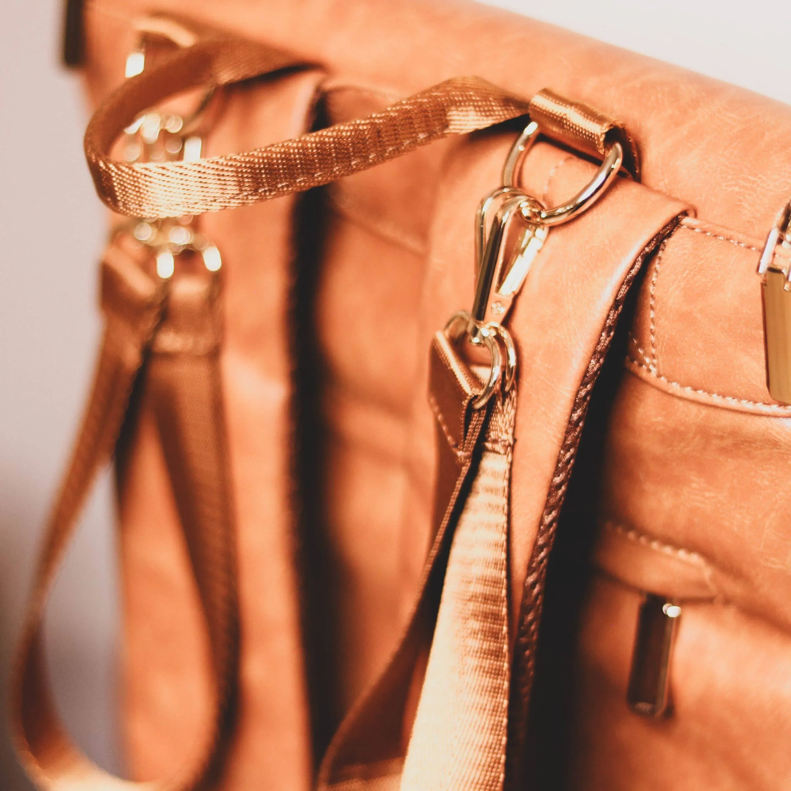 Zebra Babies - Faux Leather Nappy Bag Backpack - Luxe Tan Brown