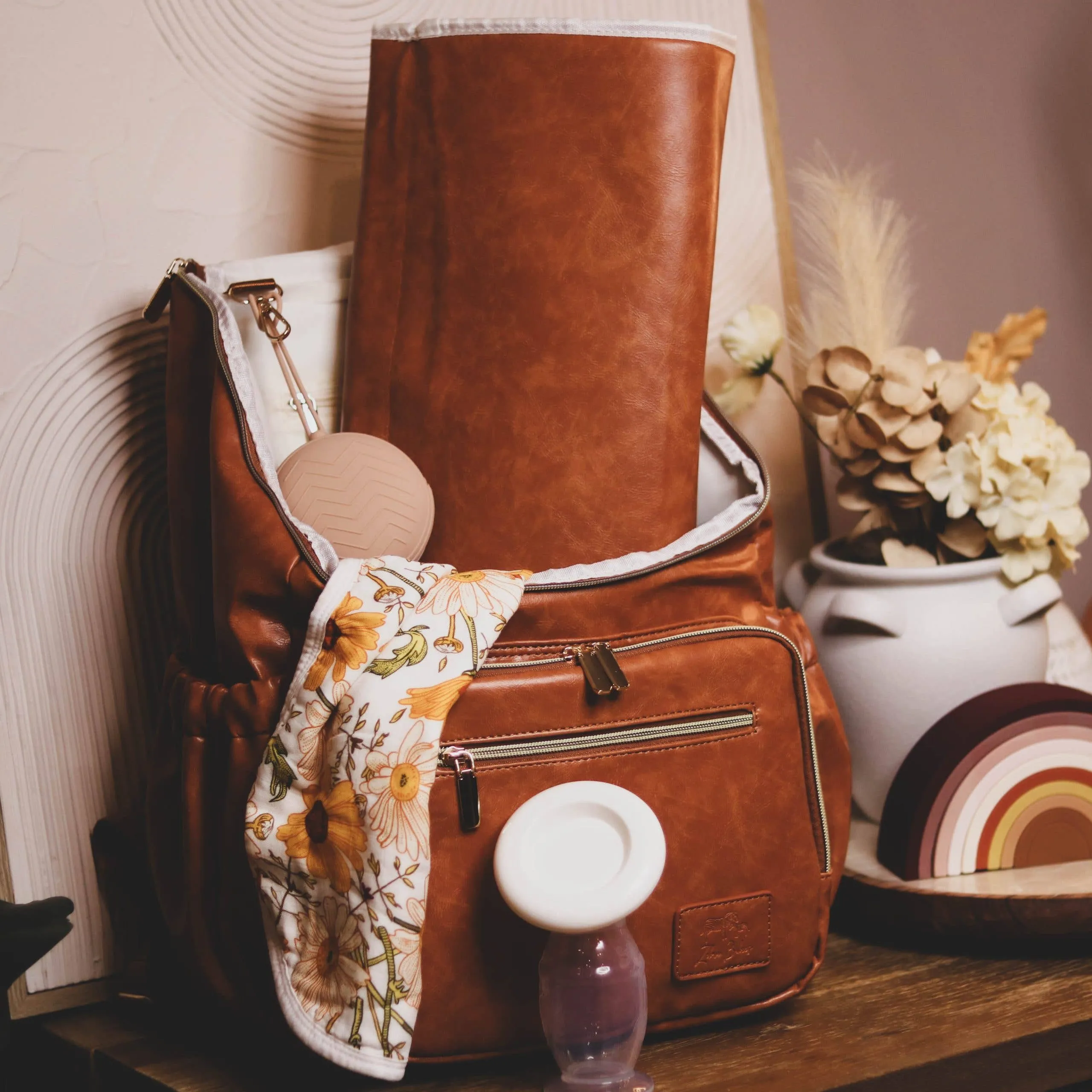 Zebra Babies - Faux Leather Nappy Bag Backpack - Luxe Tan Brown