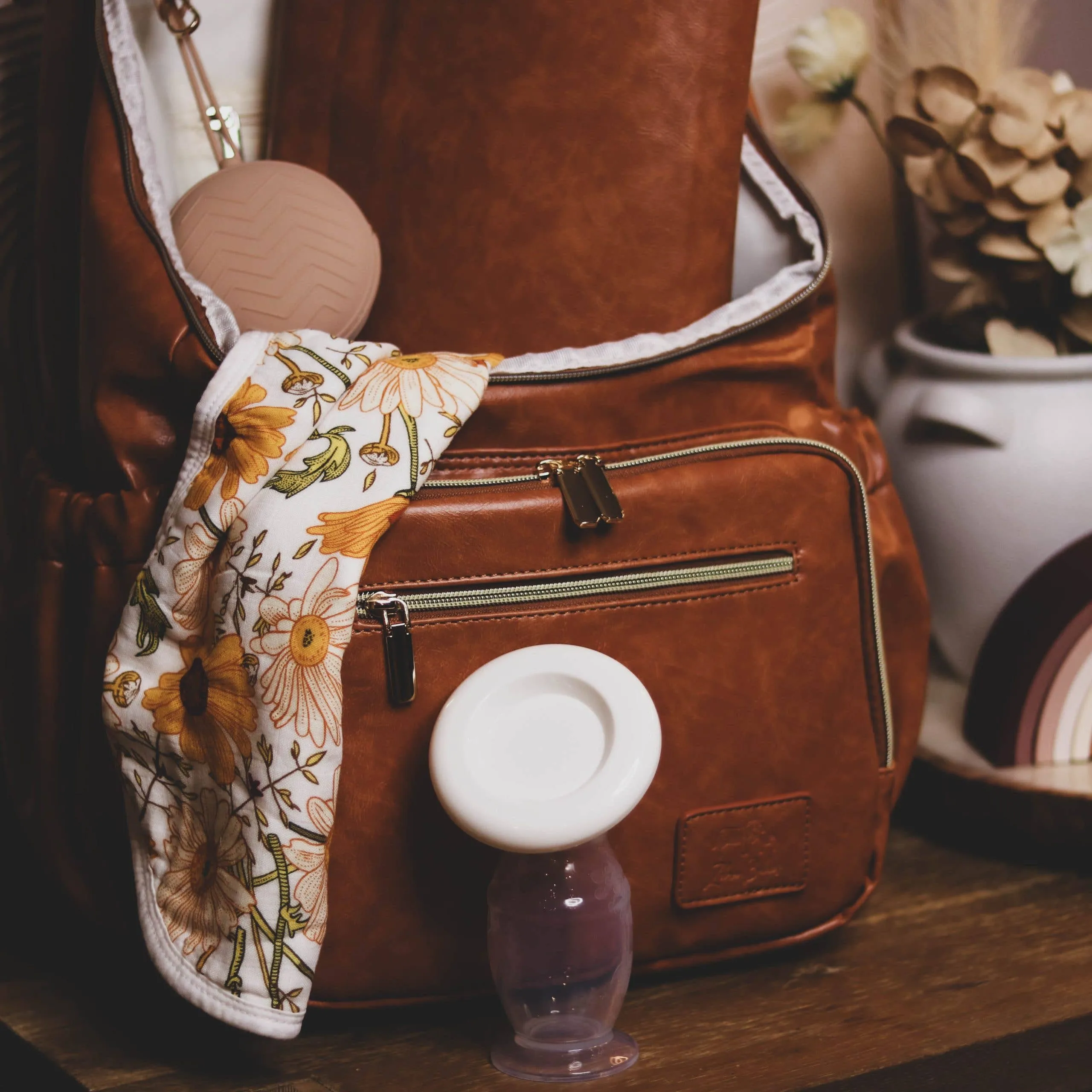 Zebra Babies - Faux Leather Nappy Bag Backpack - Luxe Tan Brown