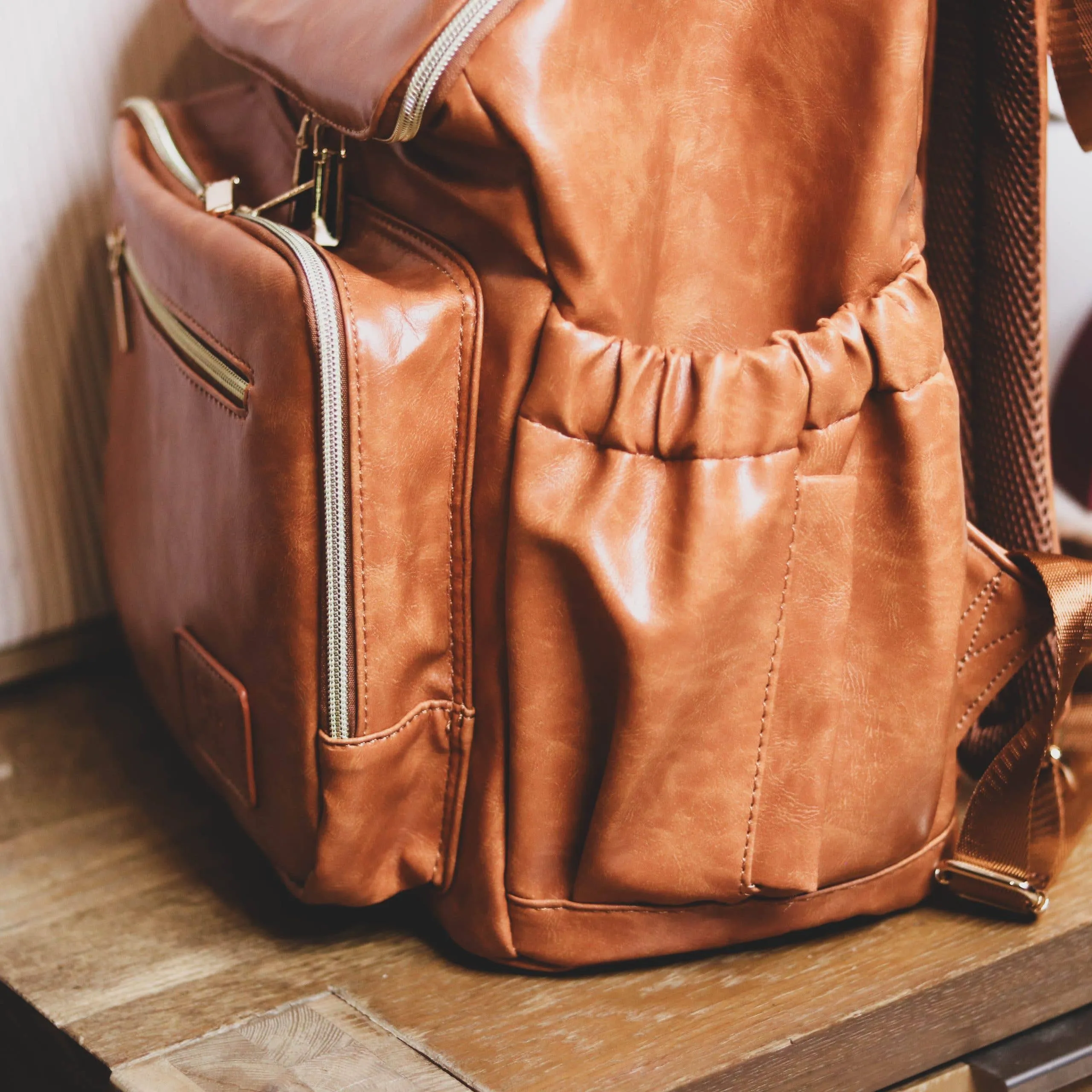 Zebra Babies - Faux Leather Nappy Bag Backpack - Luxe Tan Brown