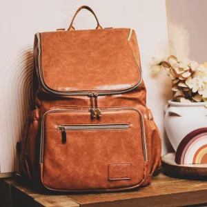 Zebra Babies - Faux Leather Nappy Bag Backpack - Luxe Tan Brown